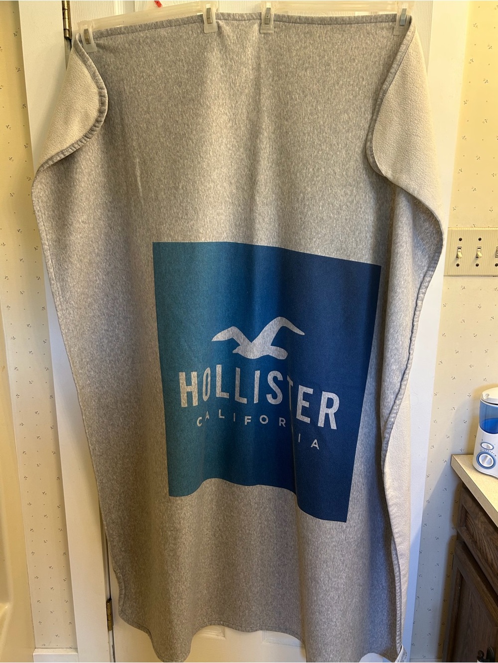 Vintage Hollister Gray Throw Blanket with Blue Logo